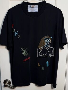 Jungles Jungles Black Bead Embroidered Tee Men’s Large Street Art